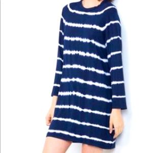 Blue Tie-die Striped Long-sleeve T-shirt Dress